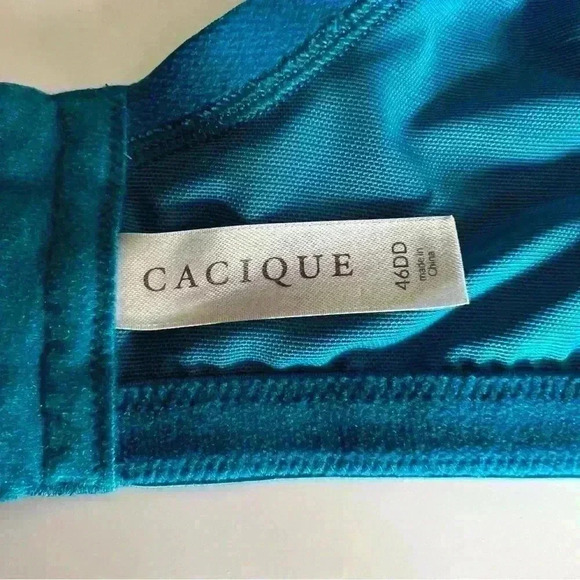 Cacique Teal Blue Full Coverage Bra with Black Lace Trim Detail Size 46DD - Picture 6 of 6